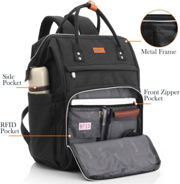 Sac à Dos Femme,Sac à Dos Ordinateur Portable 17,3 Pouces Avec Port de Chargement USB et Poche RFID Pour Collège,école,Travail,Voyage (Noir 17in) – Image 4