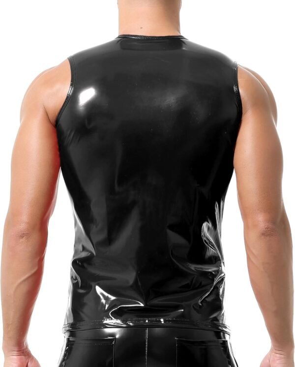 YOOBNG Gilet sans Manches en Simili-Cuir pour Hommes - Style Wet Look avec Cordon en V – Image 3