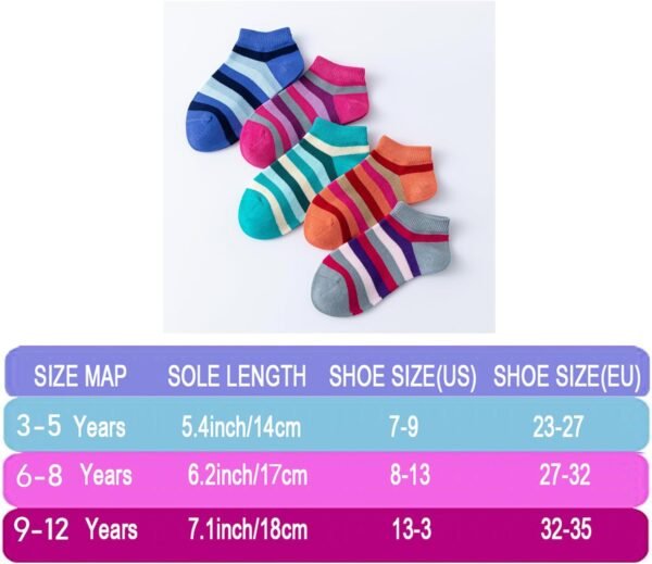 Marchare Filles Sans Couture Chaussettes Rayées Multicolores Chaussettes en Coton pour Enfants pour l'École Lot de 5 paires se traduit en français par – Image 8