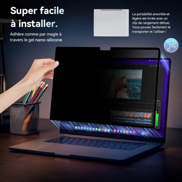Filtre de Confidentialité pour MacBook Air 13.6 Pouces (2022-2025,M2,M3,M4),Amovible Protection Ecran Filtre Anti Espion Lumière Bleu Reflet,Laptop Privacy Screen pour Mac Air 13 (A3240,A3113,A2681) – Image 2