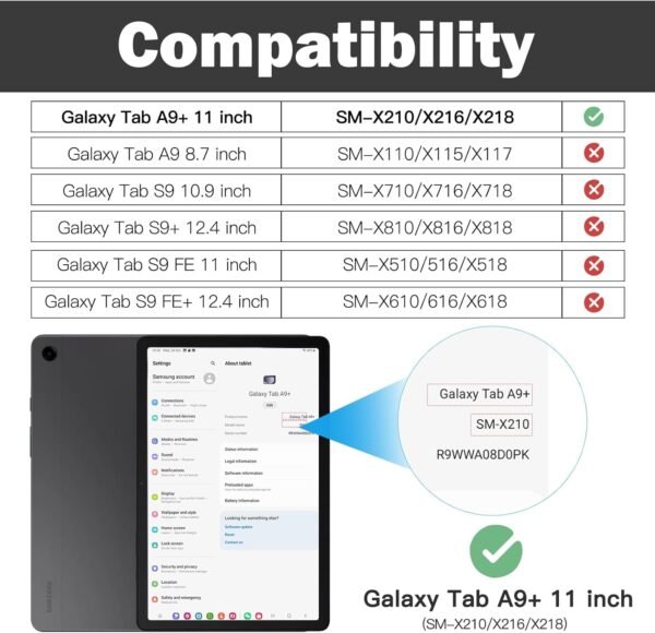 BRAECN pour Coque Samsung Galaxy Tab A9+ Plus 11 Pouces 2023, Étui de Robuste avec Film Protection, Support Rotatif à 360°et Dragonne, Bandoulière, Résistant Housse pour SM-X210/X216/X218, Noir – Image 2