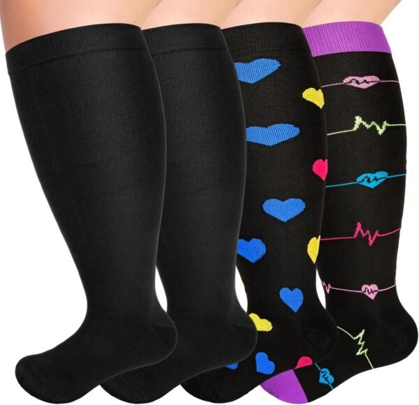 NEWIROVE 4Paires Chaussettes Compression Grande Taille Chaussettes Contention Homme Femme Bas De Contention Sport Chaussettes De Compression Pour Avion Voyage Grossesse