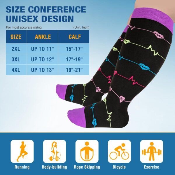 NEWIROVE 4Paires Chaussettes Compression Grande Taille Chaussettes Contention Homme Femme Bas De Contention Sport Chaussettes De Compression Pour Avion Voyage Grossesse – Image 4
