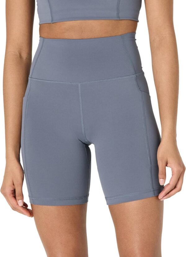 Amazon Essentials Short Cycliste Active FormFlex Ultra Doux avec Poches, Taille Haute, 18cm Femme