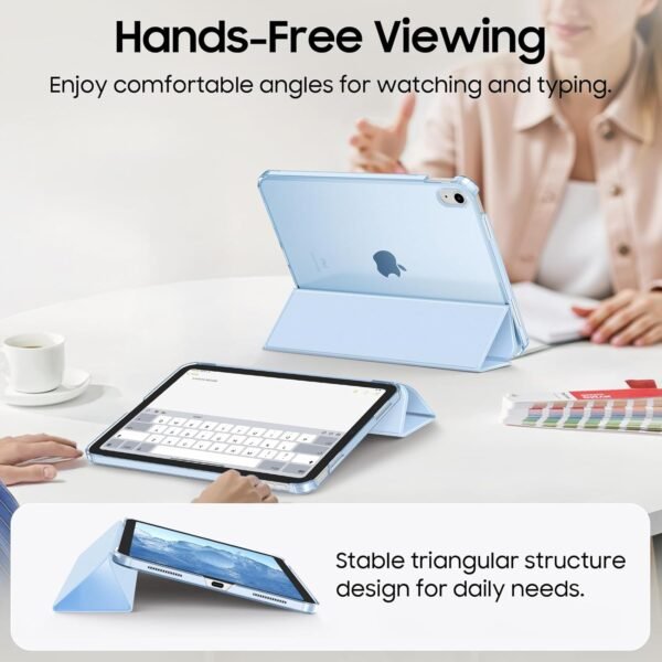 FINTIE Coque pour iPad (A16) 11 Pouces 11ème Génération 2025, iPad 10ème Génération 10.9 Pouces 2022 - Coque Arrière Rigide Transparente Givrée, Housse Fine Légère Etui Pliable, Bleu Ciel – Image 3