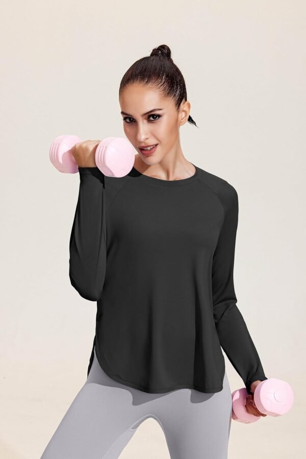 PINSPARK T-Shirt de Sport à Manches Longues pour Femme - Col Rond - Athlétique - pour Course à Pied, Yoga, Fitness - Lâche S-XXL – Image 6