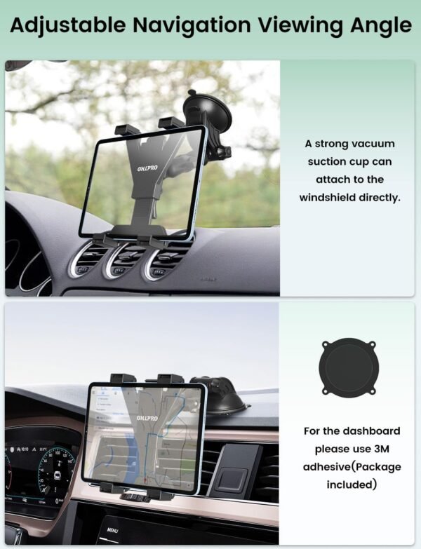OHLPRO Support Tablette Voiture, Fixation Ventouse Puissante pour Tableau de Bord & Pare-Brise, Compatible avec Tablettes 7 à 11 Pouces, iPad Pro/Mini/Air, pour Camion SUV et Van – Image 2