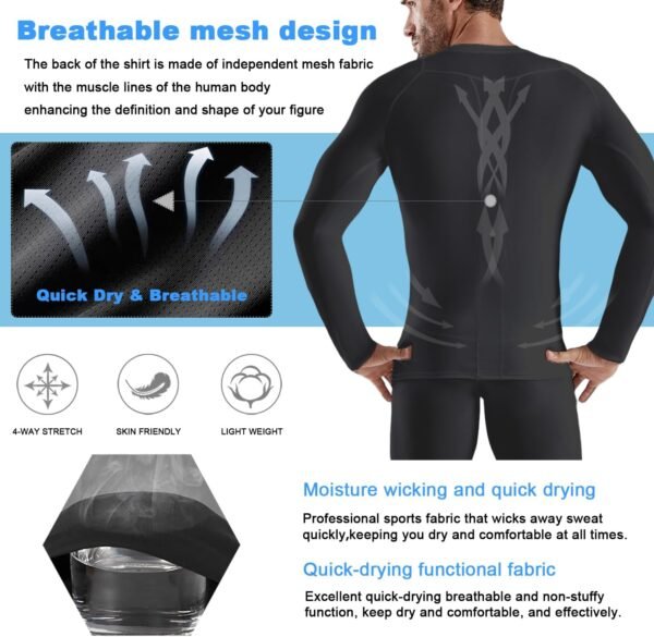 Smatstyle Maillot Compression à Manches Longues pour Homme Sports Séchage Rapide en Maille Respirante pour Course à Pied Fitness – Image 3