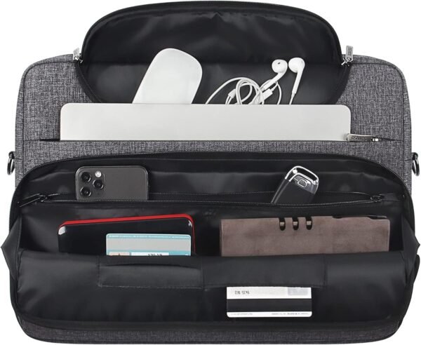DOMISO Sacoche Ordinateur 14 Pouces Imperméable Pochette PC Portable Sac à Bandoulière Homme pour 14" Acer Aspire 1 Swift 3 / HP Stream 14 Pavilion 14 / Lenovo IdeaPad/Asus, Gris Foncé＋Noir – Image 4