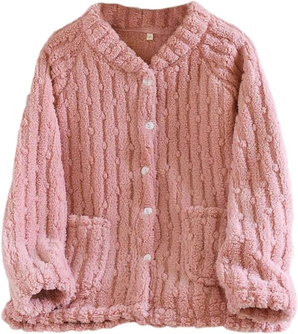 Hauts de Pyjama Femme Cardigan d'hiver Femmes Manches Longues Veste épaisse et Chaude Femme Grande Taille Vêtements D'Intérieur Manteaux avec Boutonné Tops Tunique Casual Loose Ample Mode