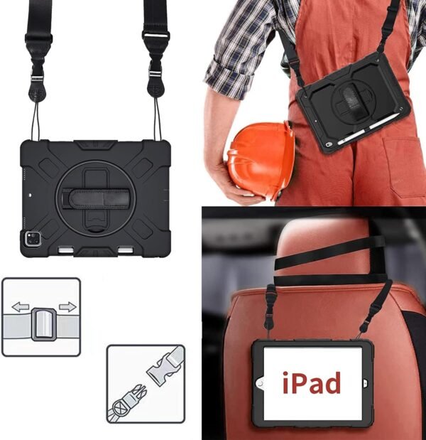 KEQKEV Bandoulière réglable, sangle tour de cou confortable à dégagement rapide pour iPad, tablette, appareil photo, jumelles, sac à bandoulière pour ordinateur portable, noir, Medium – Image 4