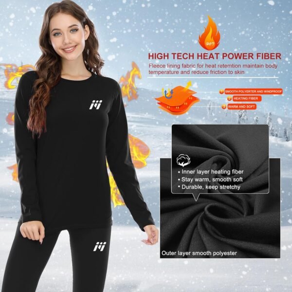 MEETWEE Tee Shirt Thermique Femme, Manche Longue Maillot de Compression Base Layer sous-Vêtements Thermique pour Sports Ski Running – Image 2