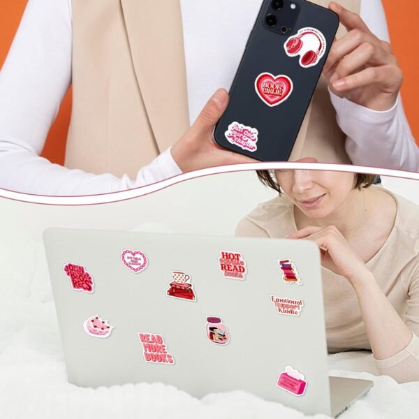 AOZUO Lot de 60 autocollants roses pour livres - Autocollants esthétiques Bookish Stuff - Pour ordinateur portable, scrapbooking, bouteilles d'eau, skateboards, journaling – Image 4