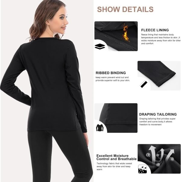 MEETWEE Tee Shirt Thermique Femme, Manche Longue Maillot de Compression Base Layer sous-Vêtements Thermique pour Sports Ski Running – Image 4