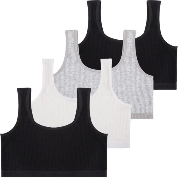 Lancry Lot de 4 soutiens-gorge pour filles, en coton doux pour filles de 7 à 12 ans, soutien-gorge d'entraînement sans fil non rembourré pour filles, enfants, adolescentes
