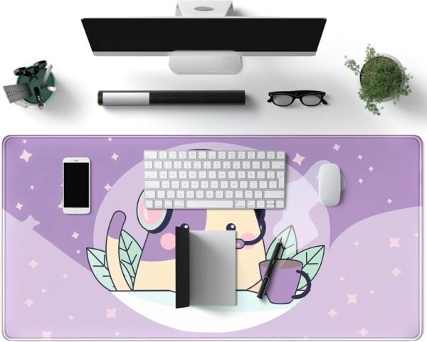 Mechanical Cattle Kawaii Tapis de Bureau Motif Chat de l'espace Violet - Grand Tapis de Souris XXL - Tapis de Souris Long pour Clavier de Jeu - 80 x 40 cm - Accessoires de Bureau Mignons pour Filles – Image 4