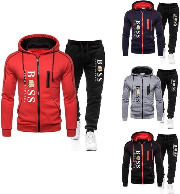 WAZHAKU Survêtement de sport pour homme, long, confortable et surdimensionné, 2 pièces, sweat à capuche et pantalon, avec motif de lettres créatives, pour l’automne et l’hiver – Image 2