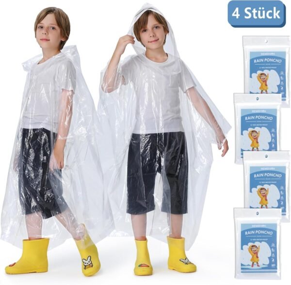Newbyinn Poncho Pluie Imperméable, 6 Pièces adulte, 4 Pièces enfant, cape de pluie capuche femme homme velo randonnée camping festival – Image 2