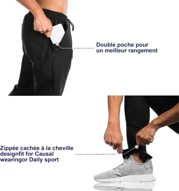 BROKIG Jogging Homme Sport Pantalon de Double Poche,Pantalons Fitness Zippés et Stretch pour Hommes Pantalon Survêtement Coton – Image 2