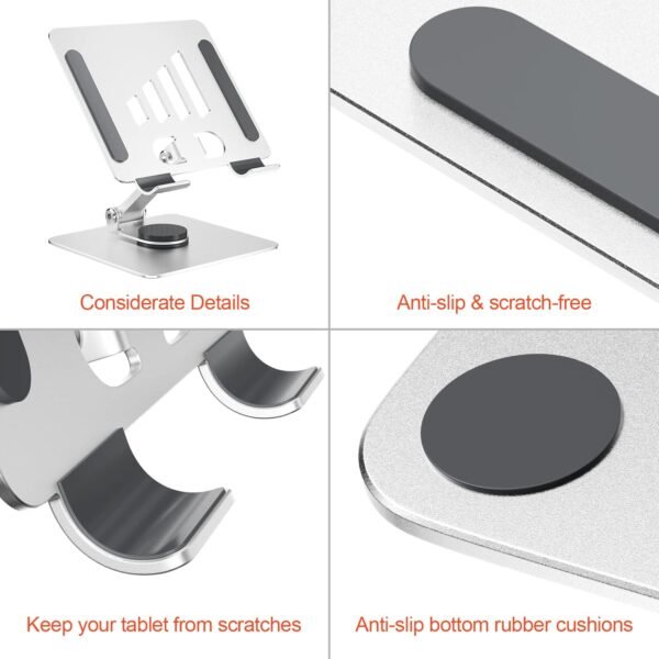 Firschoie Support Tablette, Support Téléphone en Aluminium, Base pliable portative, support réglable, Convient aux téléphones portables, accessoires, bureaux, Compatible Apple, Samsung, Huawei(Argent) – Image 2