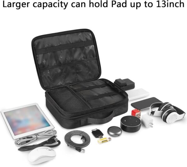 MATEIN Cable Organizer Bag, 2 Couches Noir pour Cable de Charge Téléphone Portable iPad Chargeur Alimentation Mobile Organizer Cable Pocket Rangement Cable, Noir – Image 7
