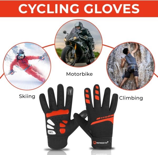 WESTWOOD FOX Gants de Cyclisme–Respirants, Antidérapants,Écran Tactile,Amortissants,Coupe-Vent, Imperméables pour Hommes et Femmes–Idéaux pour Vélo,Moto,Ski,Randonnée,VTT,Camping – Image 2