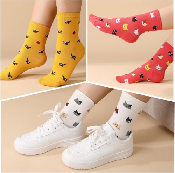 Utensilsto Lot de 8 paires de chaussettes pour femme 35-38 - Chaussettes colorées amusantes avec motif animal - Chaussettes en coton - Cadeau pour les femmes amateurs de chats - Idée cadeau – Image 5
