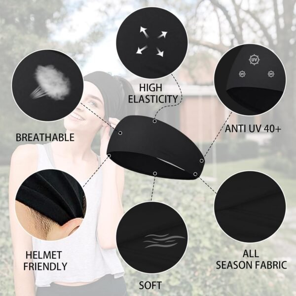 Bandeau de Sport Extensible pour Homme et Femme 4 pcs Bandeau Anti-Transpiration, Elastique Antidérapant Anti-Humidité Sports Hairband, Sportband pour Ski Course à Pied Yoga Gym – Image 3