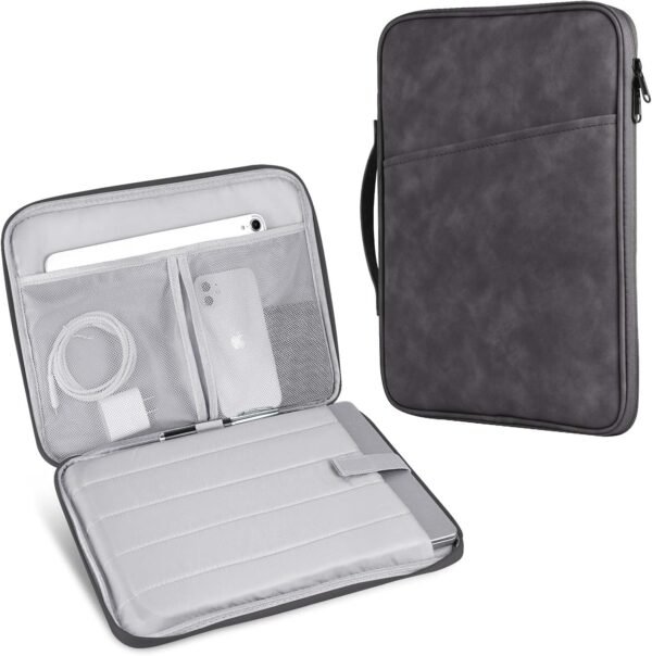 HoYiXi 13 14 Pouce Housse pour Laptop Cuir Pochette Case for MacBook Air 13 M1 M2/MacBook Pro 14 Compatible avec ASUS Vivobook 14/HP Pavilion X360/Dell HP ASUS Acer Huawei Matebook 14'' PC,Gris