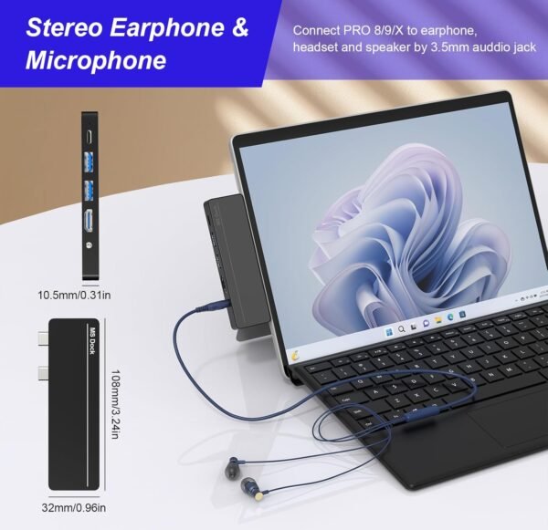 Surface Pro 8/9/10/11/X Docking Station - Adaptateur Surface Pro 9 avec HDMI 4K, Thunderbolt 4 (vidéo 8K@30Hz + données 40 G + PD 100 W), 2 x USB 3.0, Lecteur de Carte SD/TF Accessoires Surface Pro 9 – Image 8