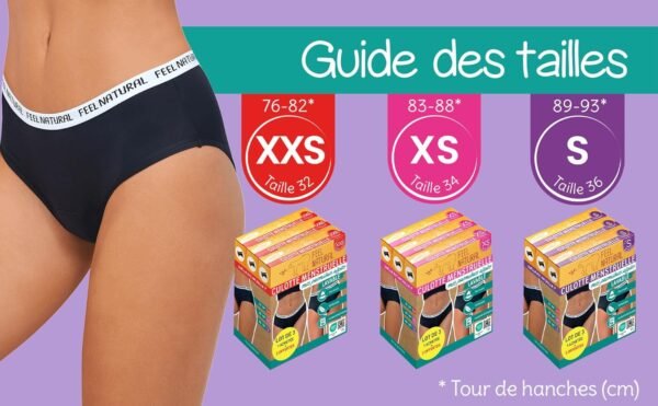 Feel Natural Sous Vêtement Pack 3 Culottes Menstruelles Premières Règles Protection Absorbante Sans Couture, Confort Hygiénique Jeune Femme, Ado - Lavable, Anti Fuite, Noir, Taille S – Image 8