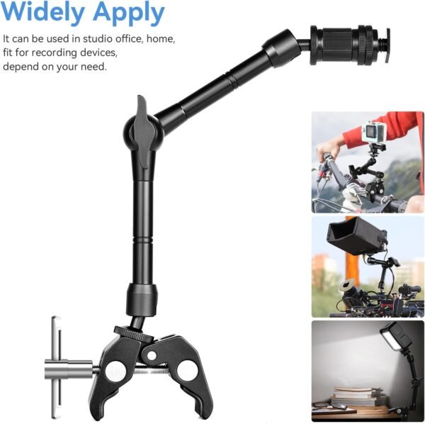 UTEBIT Bras Magique Articulé, 11Pouces / 29.5cm Magic Arm avec Super Clamp Charge Maximale de 4.4 lb/2kg, Expansion pour Le Moniteur pour Appareil Photo Reflex Gopro Camera Sport Moniteur LED – Image 5