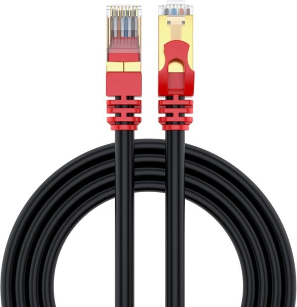 MutecPower 20m CAT7 Câble réseau Ethernet RJ45 - application exterieur, imperméable - SSTP - 600 Mhz - Noir 20 mètres avec attaches et pinces – Image 3
