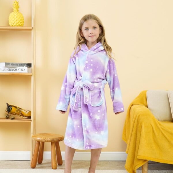 Piefry Peignoir à Capuche Doux pour Filles Molleton Robe de Chambre Vêtements de nuit Enfants – Image 2
