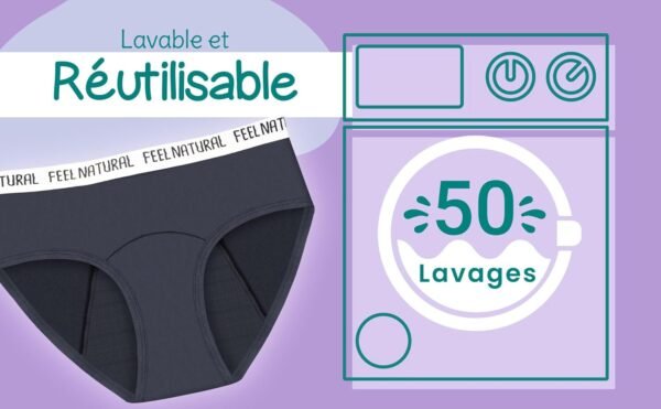 Feel Natural Sous Vêtement Pack 3 Culottes Menstruelles Premières Règles Protection Absorbante Sans Couture, Confort Hygiénique Jeune Femme, Ado - Lavable, Anti Fuite, Noir, Taille S – Image 6