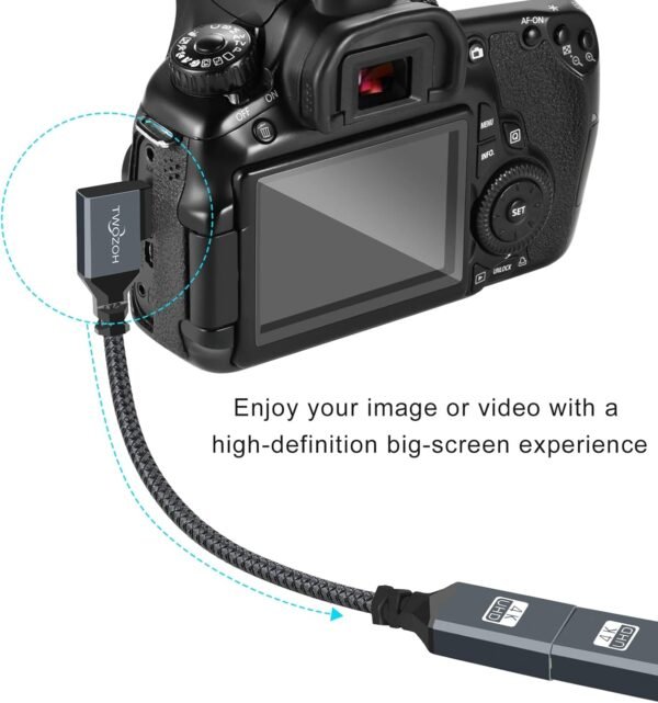 Twozoh Câble Adaptateur Mini HDMI vers HDMI 0,2M, Nylon tressé à 90 Degrés à angle droit Mâle Mini HDMI vers Femelle HDMI Câble extension Supporte 3D/4K 1080p – Image 3