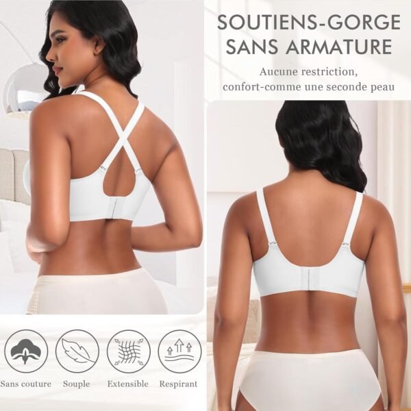 Ganado Soutien-Gorge Femme sans Armature Sexy Col en V Brassiere avec Coussinets Bralette sans Coutures Classiques Brassière Maintien – Image 2