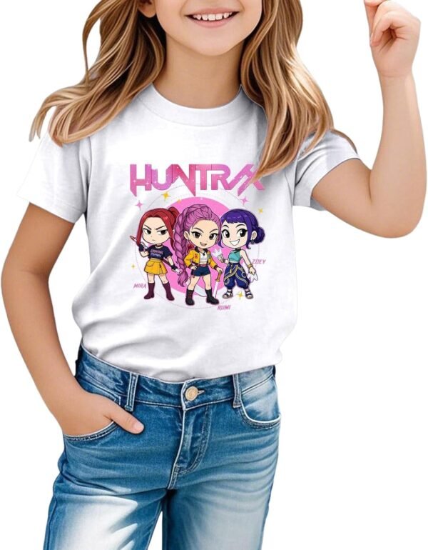 T-Shirt à Manches Courtes pour Fille Garçon Kpop D-Demon H-Hunters Huntrix Huntr/X Tee Shirt à Manche Courte Col Rond Graphique Enfants Mode Filles Mignon T-Shirt Hauts Décontractés Comfortable 2025