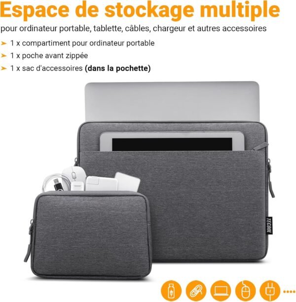 TECOOL 14 Pouces Housse Ordinateur Portable pour 14 Pouces Lenovo Thinkpad HP Dell Acer ASUS Chromebook Notebook Laptop, 15,3 MacBook Air M3 M2, Pochette 14 PC Portable Protection, Gris foncé – Image 2
