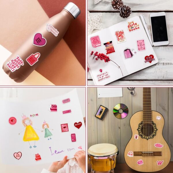 AOZUO Lot de 60 autocollants roses pour livres - Autocollants esthétiques Bookish Stuff - Pour ordinateur portable, scrapbooking, bouteilles d'eau, skateboards, journaling – Image 7