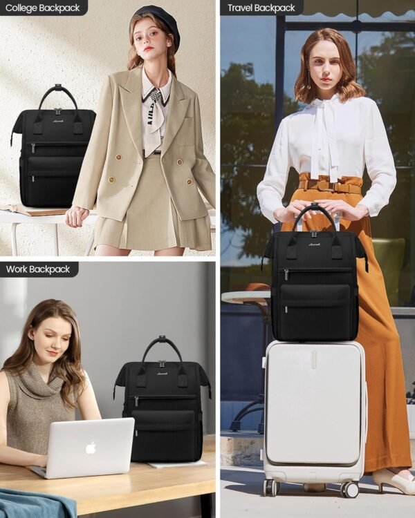 LOVEVOOK Sac à Dos d'Écolier pour Adolescentes et Filles, Ordinateur Portable 17,3", Sac d'École, de Travail et de Voyage, Noir – Image 8