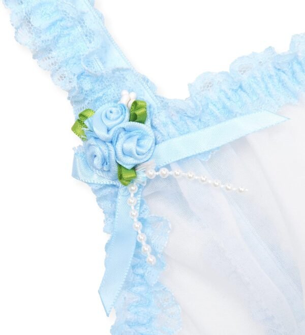 Satini Lingerie Transparente efféminé Nuisette Volants Froufrou Dentelle Slip Complet Vêtements de Nuit – Image 3