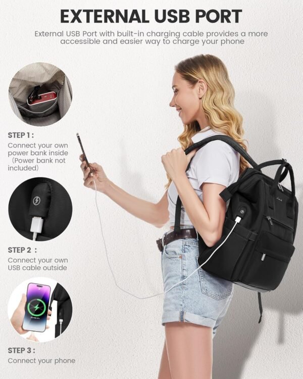 LOVEVOOK Sac à Dos d'Écolier pour Adolescentes et Filles, Ordinateur Portable 17,3", Sac d'École, de Travail et de Voyage, Noir – Image 6