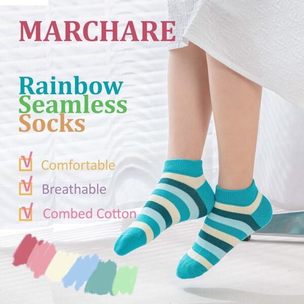 Marchare Filles Sans Couture Chaussettes Rayées Multicolores Chaussettes en Coton pour Enfants pour l'École Lot de 5 paires se traduit en français par – Image 2