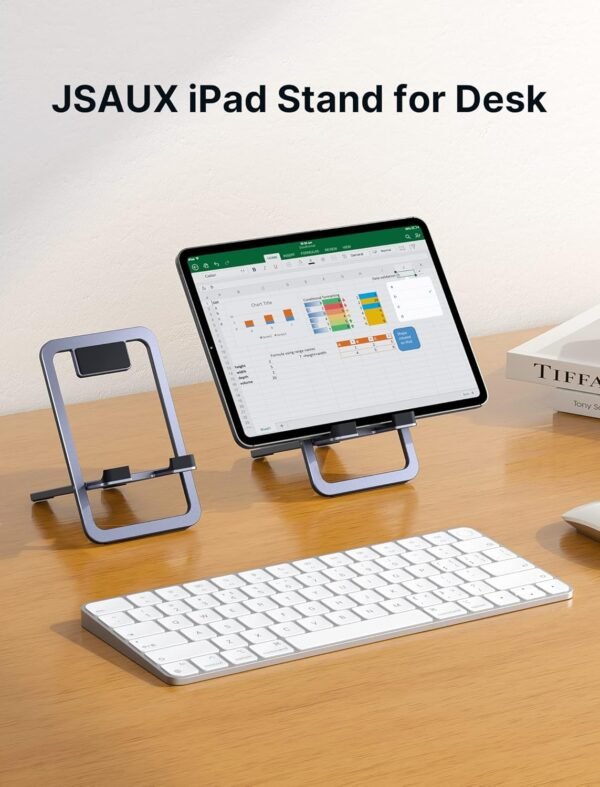 JSAUX Support de Tablette Universel, Portable et Pliable pour Bureau, Compatible avec iPad Mini, Samsung Galaxy Tab, Kindle, Steam Deck OLED, Switch, ROG Ally X, iPhone et Autres tablettes - Gris – Image 2