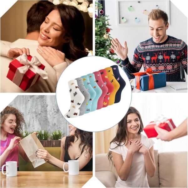 Utensilsto Lot de 8 paires de chaussettes pour femme 35-38 - Chaussettes colorées amusantes avec motif animal - Chaussettes en coton - Cadeau pour les femmes amateurs de chats - Idée cadeau – Image 7