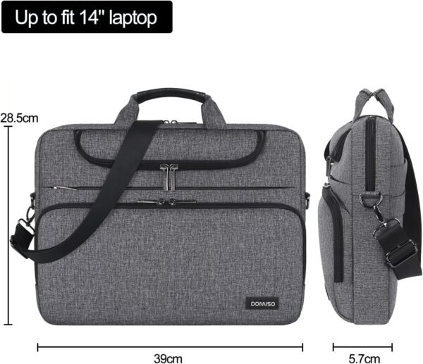 DOMISO Sacoche Ordinateur 14 Pouces Imperméable Pochette PC Portable Sac à Bandoulière Homme pour 14" Acer Aspire 1 Swift 3 / HP Stream 14 Pavilion 14 / Lenovo IdeaPad/Asus, Gris Foncé＋Noir – Image 2