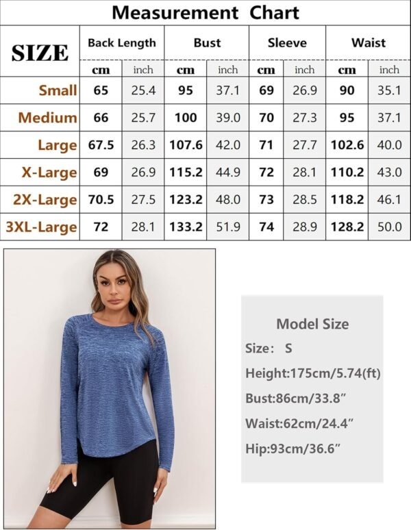 Gyabnw T-Shirt Sport Femme à Manche Longue Tee Shirt Col Rond Haut Sport Femme Top Anti UV Confortable et Polyvalent – Image 6