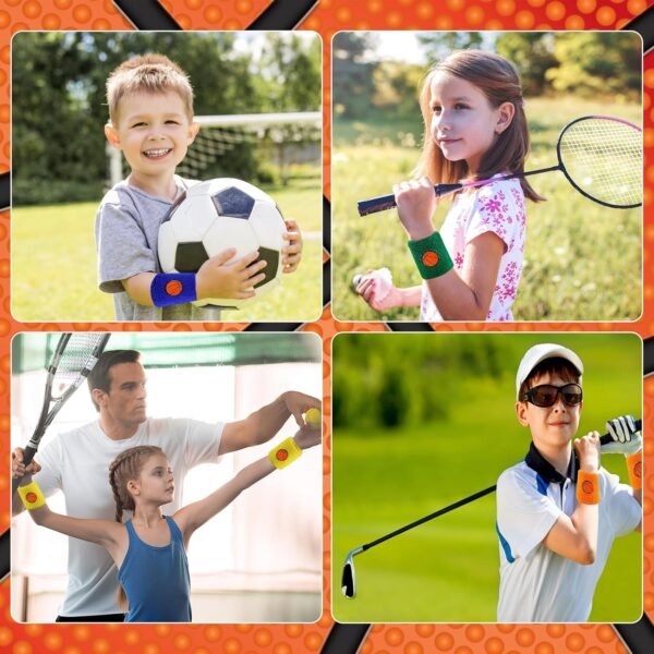 6 Pièces Bandeau de Sport Absorbant pour Enfants, Bandeaux de Poignet Élastiques en Éponge Coloré, Accessoire de Sport pour Le Poignet pour Sport Course À Pied Exercice Football Basketball – Image 7