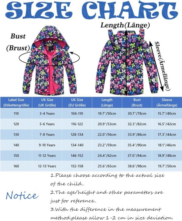 SERENYOU Veste imperméable pour fille avec doublure en polaire et capuche amovible – Image 7